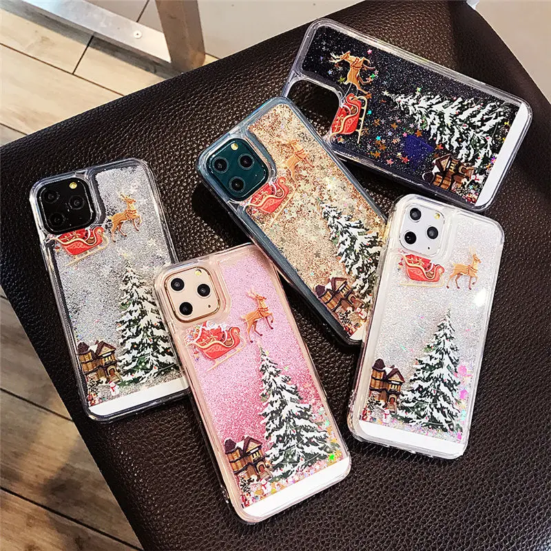 Чехол для телефона с изображением Санта Клауса лося для iPhone 11Pro Max XS Max Рождественский зыбучий песок позолоченный чехол для iPhone 11 XR 8 7 6 6S Plus