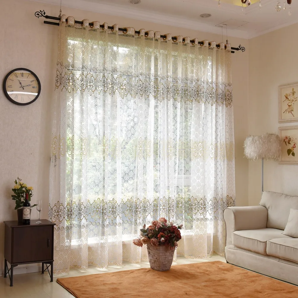 

GXI Rustic Burnout Sheer Curtains Panels for Living Room Bedroom Modern Kitchen Voile Window Tulle Drapes