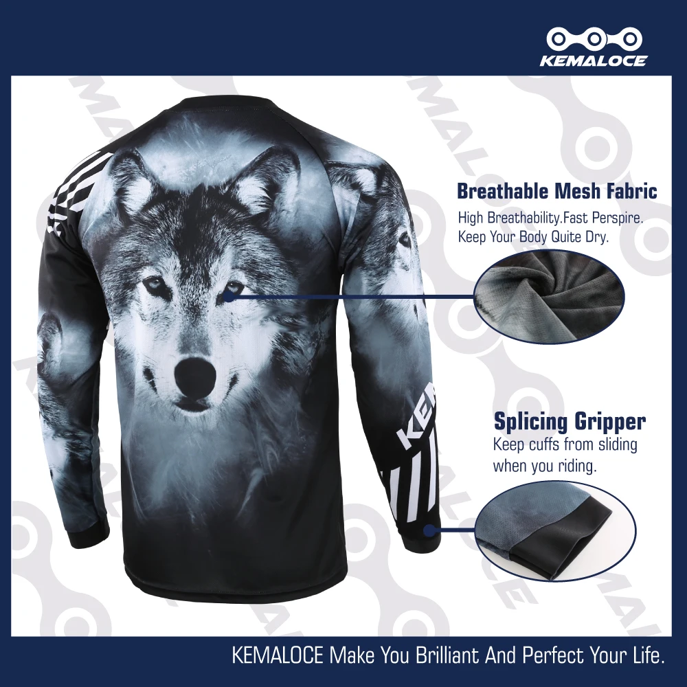 KEMALOCE горный велосипед Джерси мотокросса Черного Волка футболки BMX с длинными