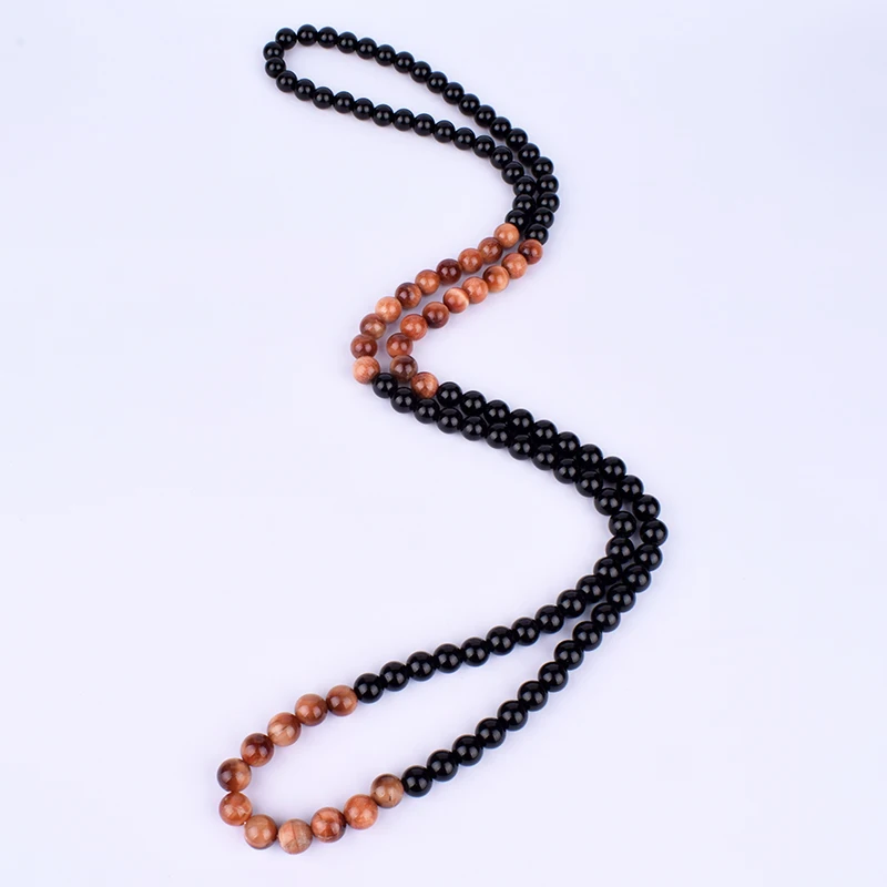 

Fashion Sun Tiger Eye Stone Black Onyxs Necklaces Men Natural Obsidian Meditation Necklace Women Yoga Prayer Handmade Jewelry