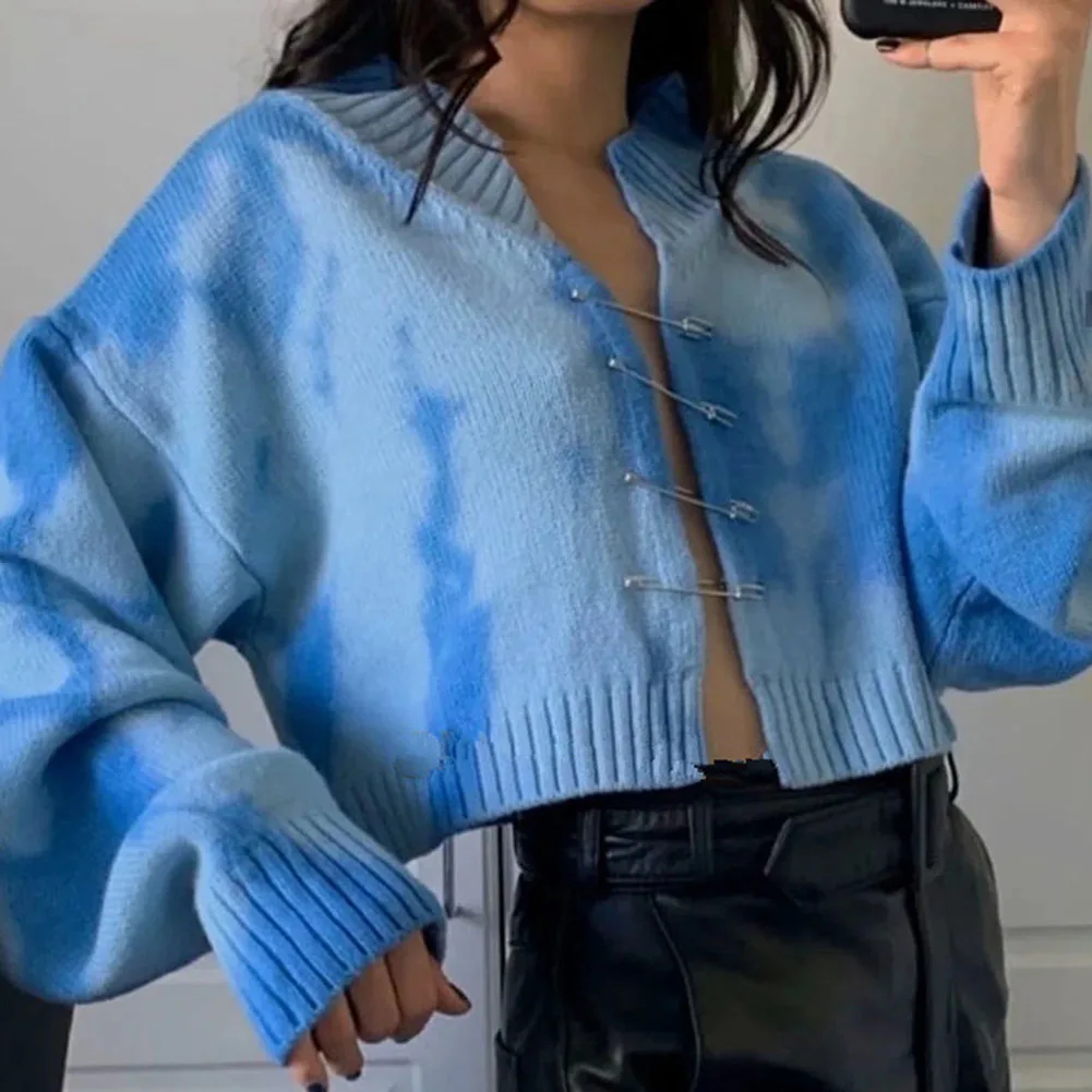 

Tie Die Y2k Sweaters Women Pastel Za Cardigan Button Up Knitted Korean Style Top Fuzzy Warm 90s Aesthetic Tops Streetwear Women