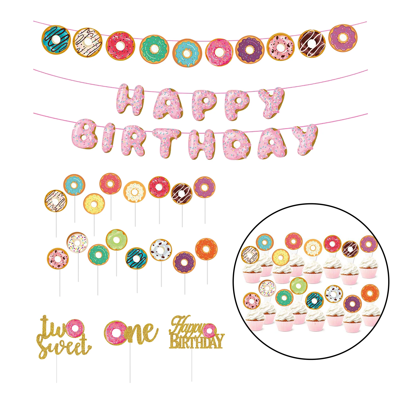 

Премиум Бумажный Топпер на торт пончики Блестящий Декор кекса флаг украшение Баннер