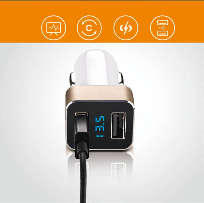 Автомобильное зарядное устройство с двумя USB разъемами 3,1 А, 2 порта, ЖК-дисплей, 12-24 В, прикуриватель, быстрое автомобильное зарядное устройство, адаптер питания, автомобильный стиль