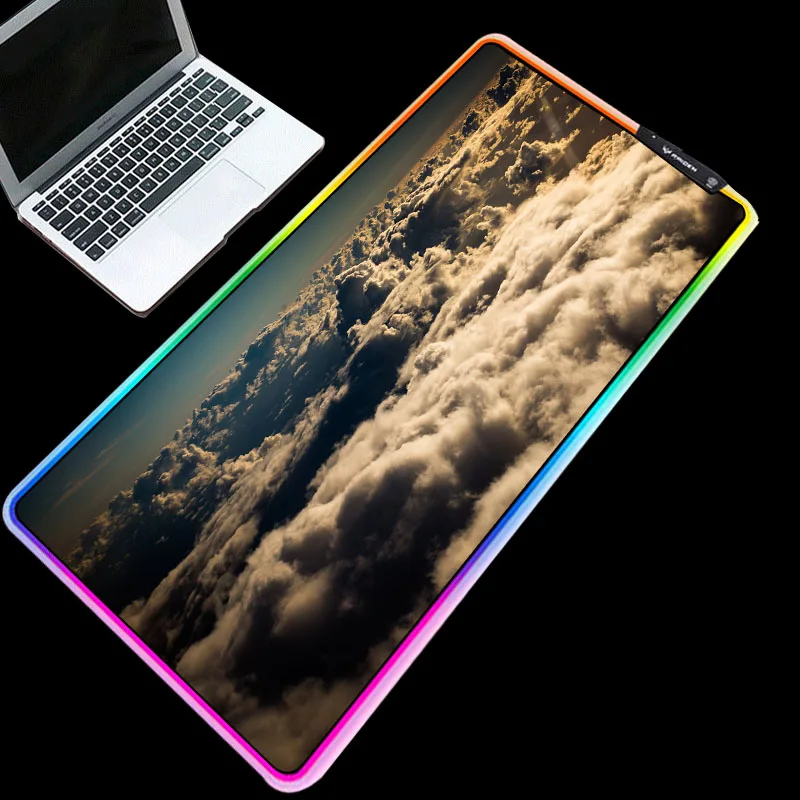 

Sky Clouds Landscape Mouse Pads RGB Glowing Anti-slip Notebook Thickness 3/4mm Mice Pads Desktop Mat for Gamer Gaming 900x400mm