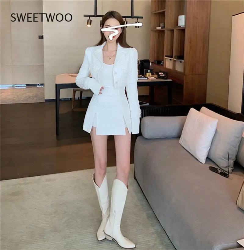 

Korean Spring 2021New Two-piece Sets Women Short Coat + High Waist Mini Skirt Autumn Fashion Skirt Suit