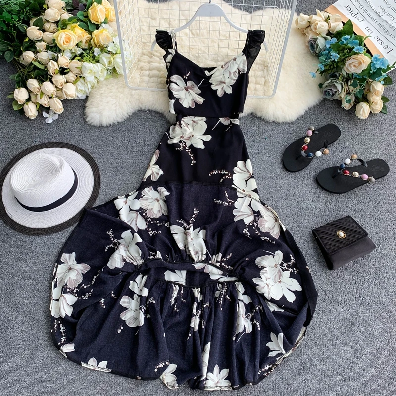 Женское летнее платье с цветочным принтом и оборками винтажные праздничные
