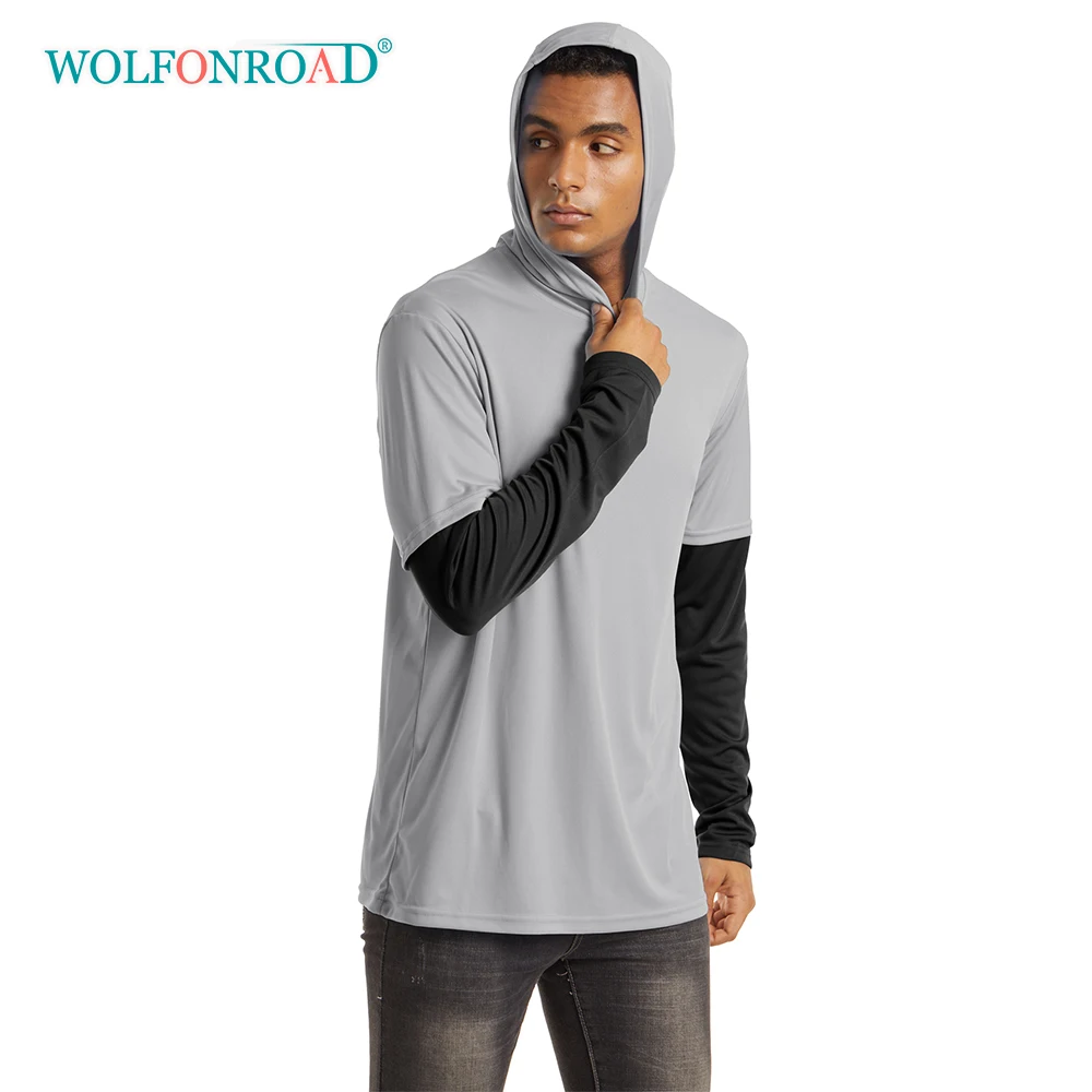 WOLFONROAD Мужская Повседневная футболка с длинным рукавом капюшоном уличная защита