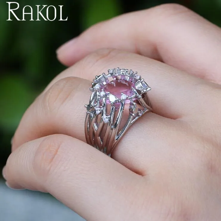RAKOL роскошные розовые красные кубические циркониевые кольца ААА для женские