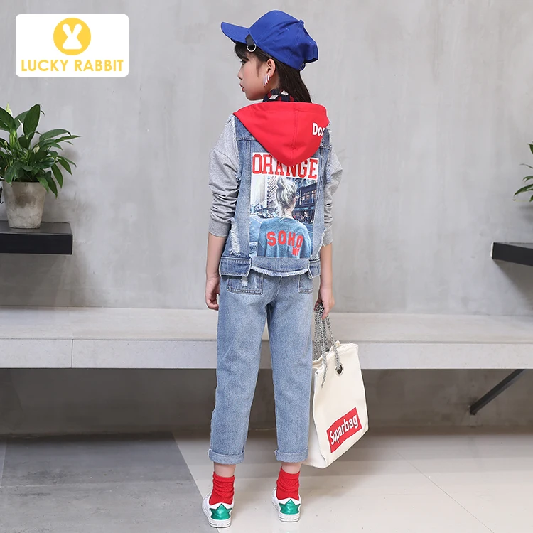 Новинка Сезон весна-осень Жилет с капюшоном Дизайнерская синяя джинсовая куртка