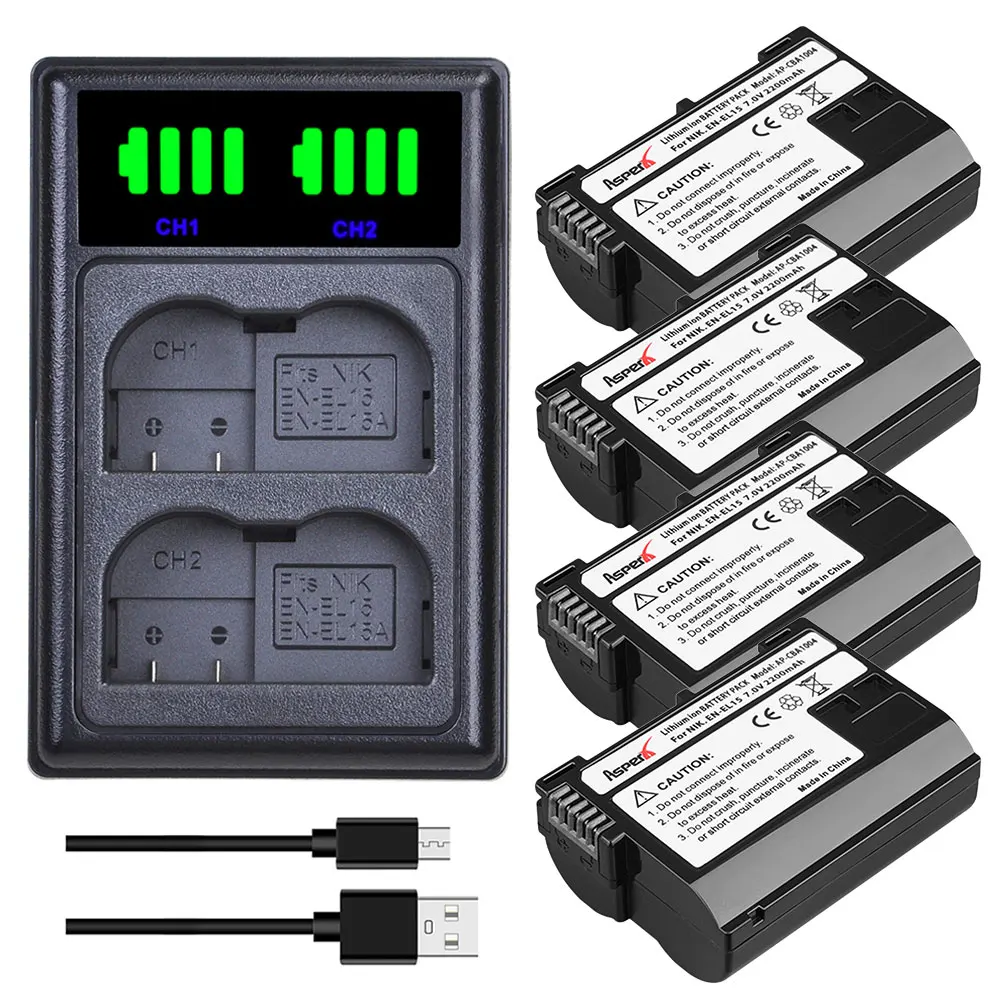 Аккумулятор AsperX ENEL15 светодиодный двойное зарядное устройство USB для Nikon D500 D600 D610
