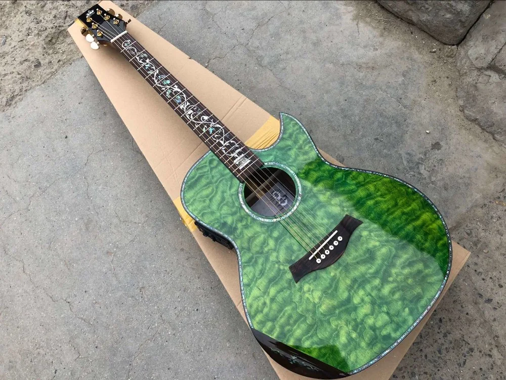 Grand auditorum body style cutway Акустическая Электрогитара прозрачная зеленая Акустическая гитара