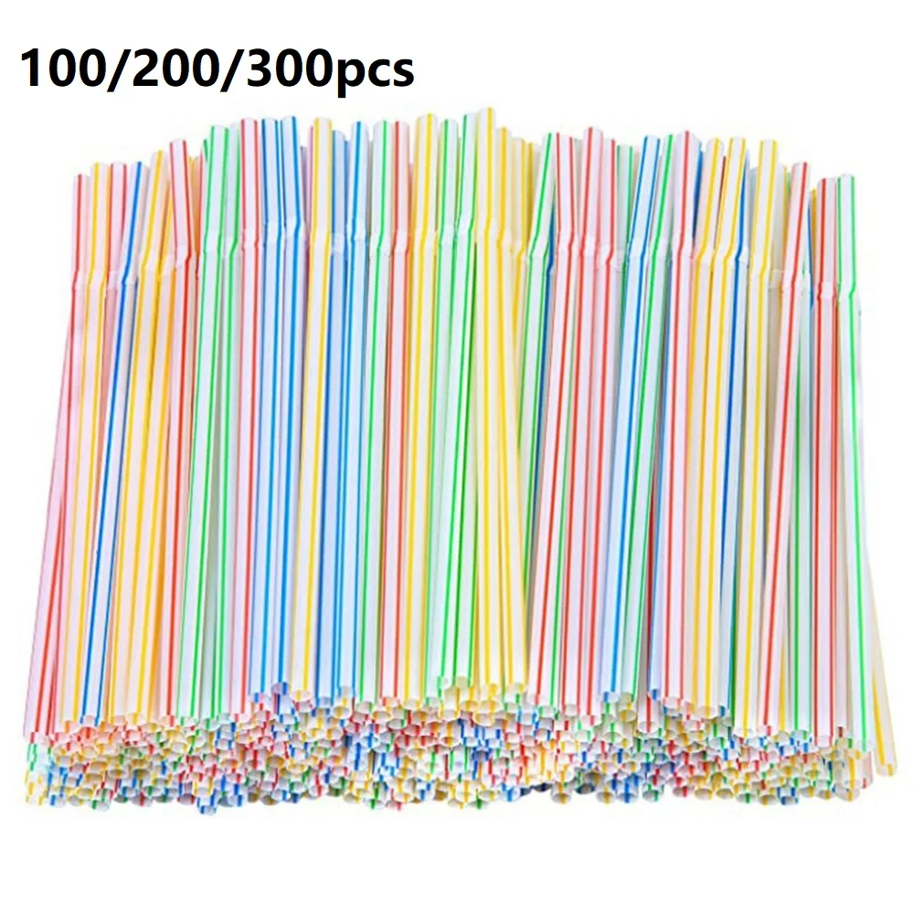 

100/200/300pcs Colorful Disposable Plastic Curved Drinking Straws Wedding Decorations Birthday Party Home Bar Drink Accessories