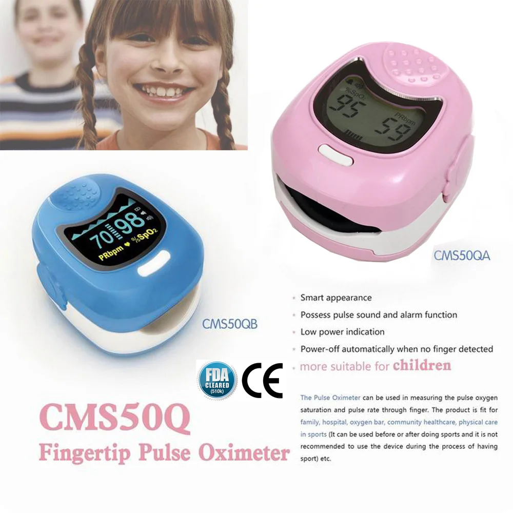 CMS50QA детский пульсоксиметр с пальцевым наконечником для детей Spo2 тестер