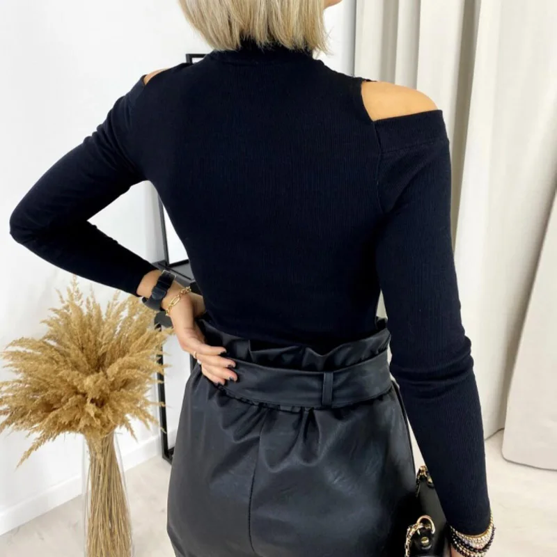 Рубашка с длинным рукавом для женщин круглым носком цветной однотонный