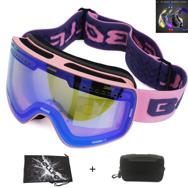 Магнитный двухслойные линзы лыжные очки Анти туман UV400 для катания на сноуборде