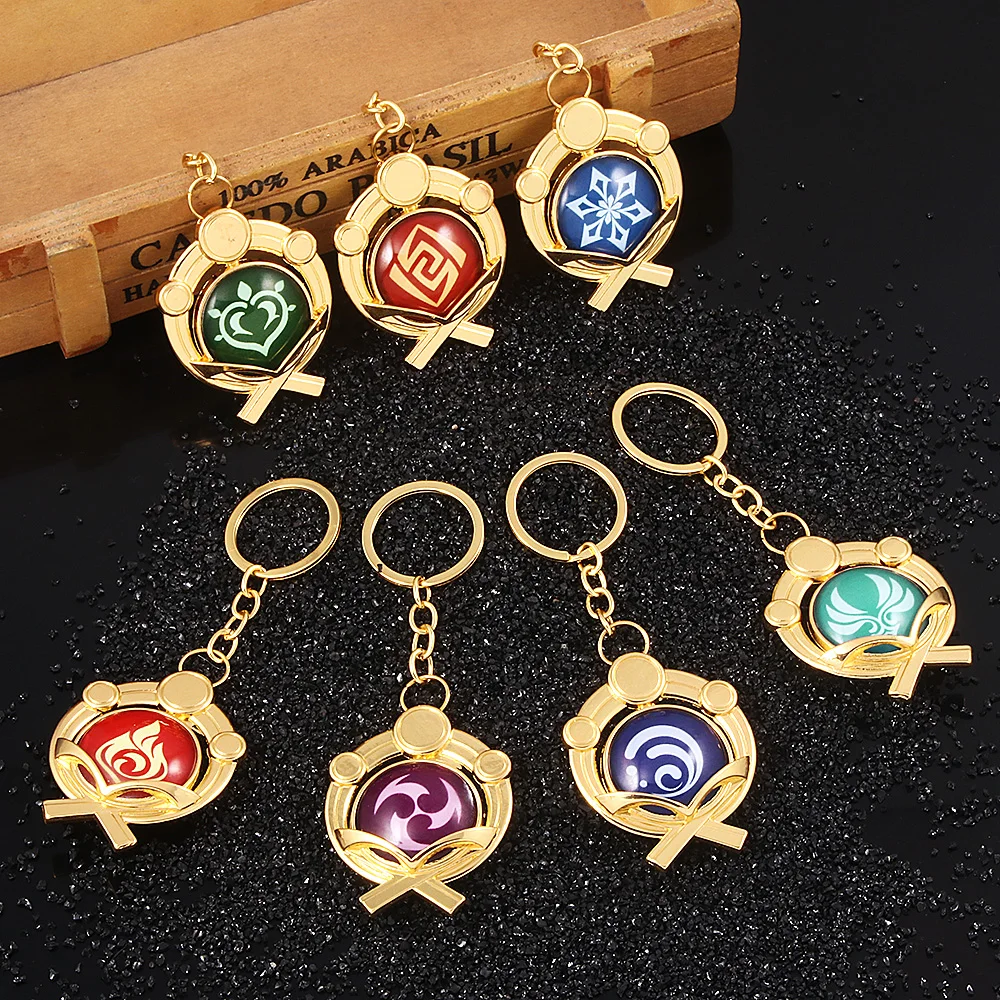 

Game Genshin Impact Keychain Seven Element Pendant Eye of God Rice Wife Ice Fire Water Wind Rock Double-sided Luminous Badg