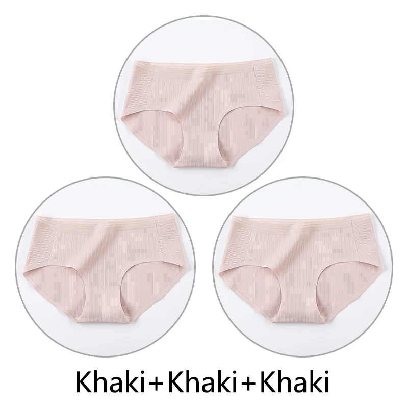 Khaki Khaki Khaki 3 шт. нитки жаккардовые процесс дышащие трусики женские сексуальные хлопковые шорты Бесшовные мягкое нижнее белье m-xl девушки нижнее белье - Цвет: Khaki Khaki Khaki
