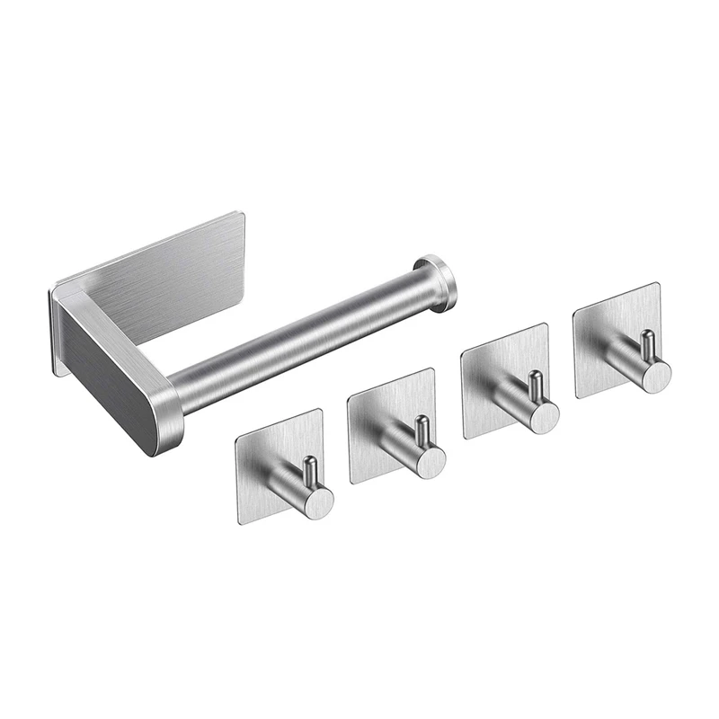 

Self-Adhesive Toilet Paper Holder 304 Stainless Steel Suction Cup With 4 Self-Adhesive Hooks For Bathrooms And Kitchens