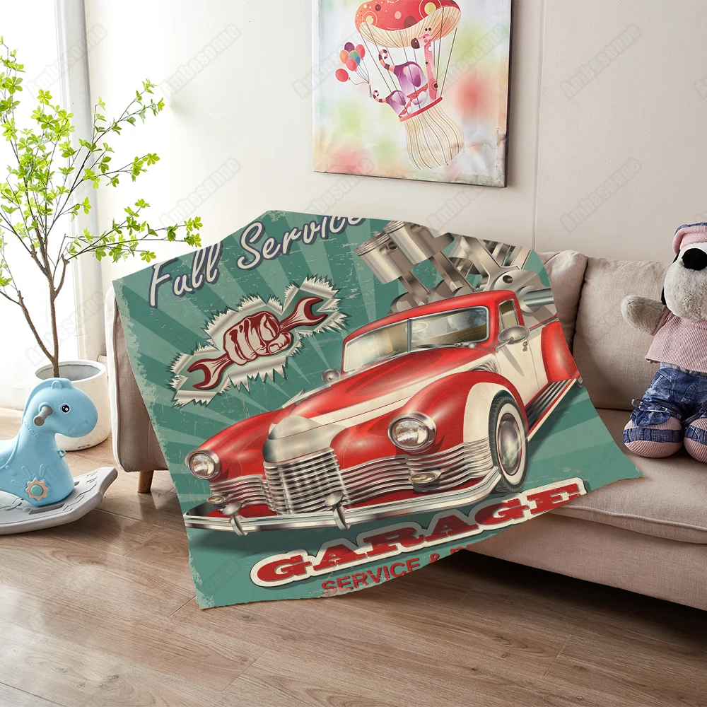 

Плед одеяло винтажный гараж ретро постер шерпа одеяло красивое женское и автомобильное одеяло для кровати наполовину плюшевые пледы Пряма...
