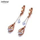 JeeMango Мода из нержавеющей стали, фианиты, кристаллы, капля воды Кисточка Серьги ювелирные изделия сверкающими из розового золота, обручальные серьги для женщин JE20010