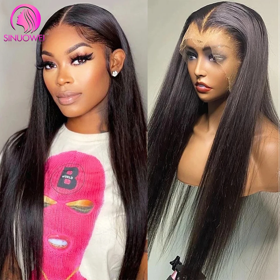 Straight Lace Front Human Hair Wigs 12-28 Inch 13X4 Transparent Human Hair Lace Frontal Wig Preplucked Glueless 28inch Wig