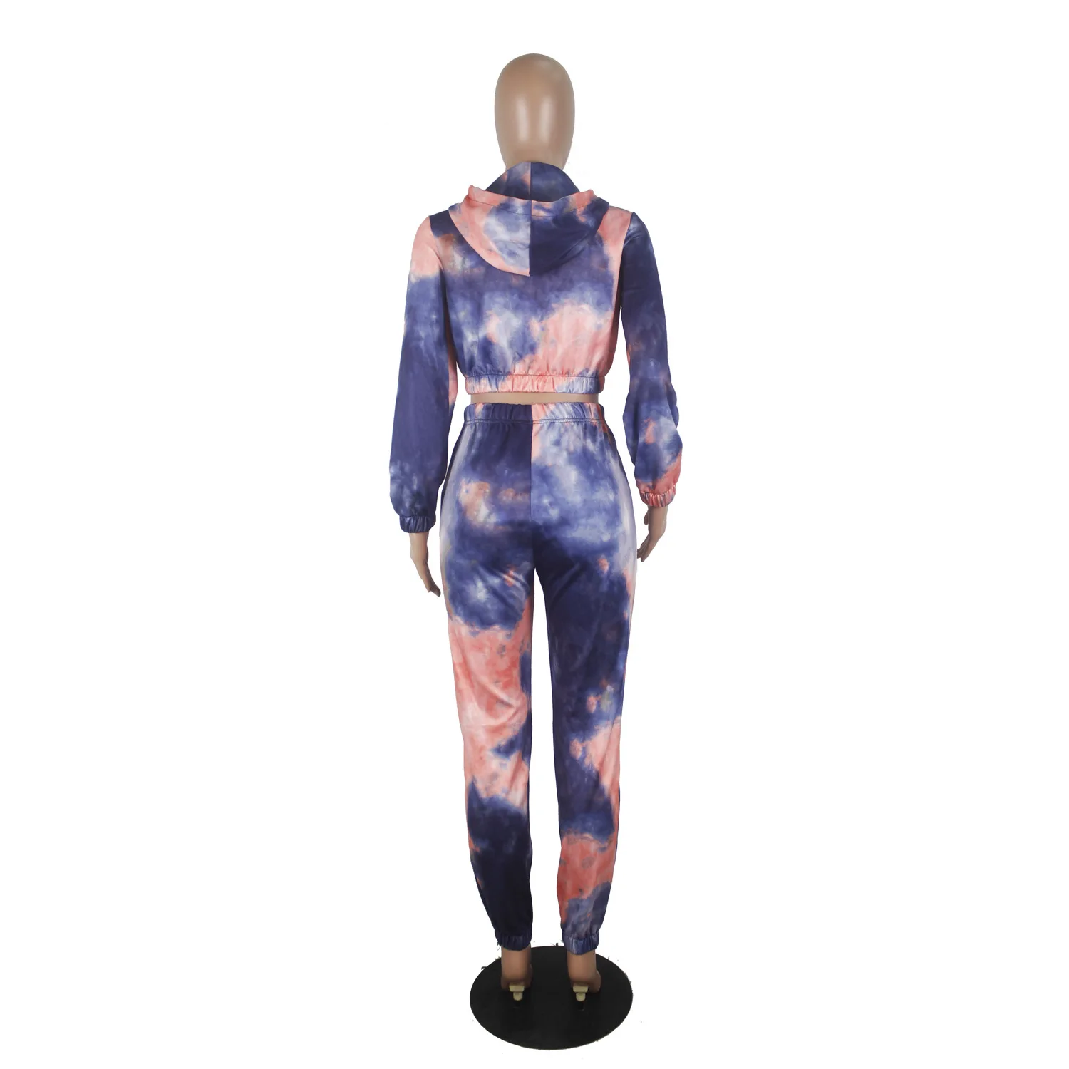 

Tie Dye Print Zipper Long Sleeves Drawstring Hoodie & Ankle-Length Pants New Arrival Autumn Women Suit Hot Selling 2 Piece Set