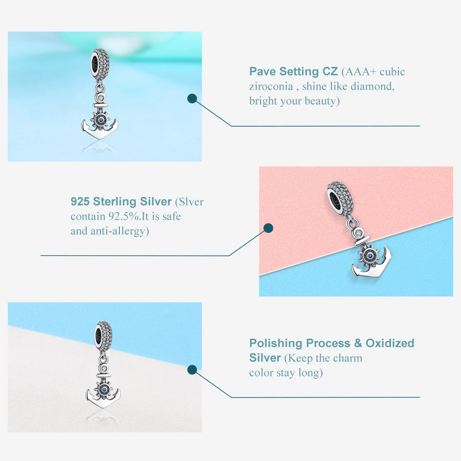 Новые модные 925 стерлингового серебра Морской корабль очарование кулон CZ бусины