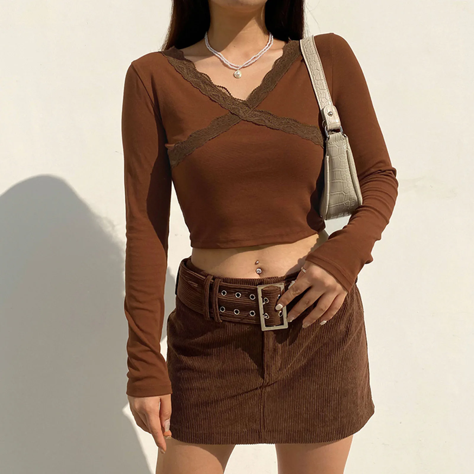 

Lace Blouse Women V Neck Slim Base Short Blouses Solid Color Long Sleeve Pullover Top Blusas Plus Size Blouse рубашка женская