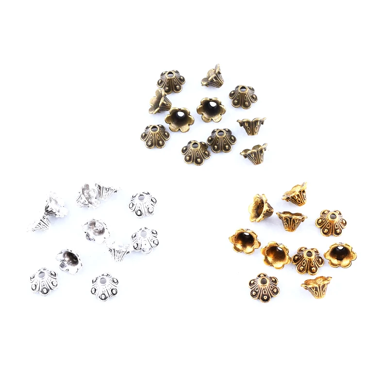 50 шт тибетские серебряные/Золотые/бронзовые цветы бисерные колпачки ювелирные