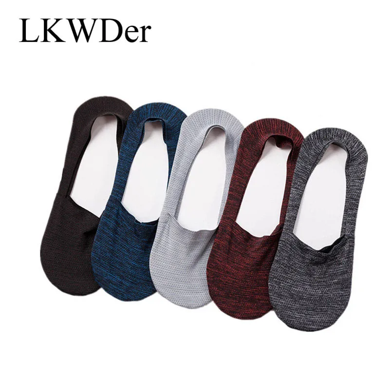 

LKWDer 5 Pairs Men Socks Summer Ice Silk Boat Socks Thin Cotton Mesh Invisible Low Cut Shallow Mouth Male Sock Calcetines Hombre