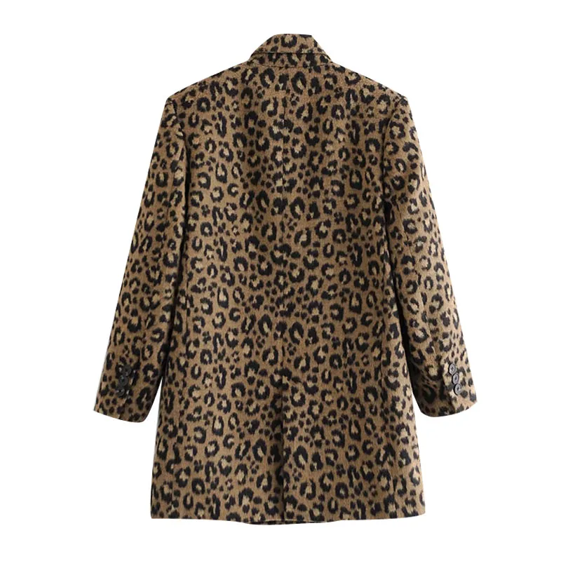 COZARII женское свободное шерстяное пальто с леопардовым принтом винтажное длинным