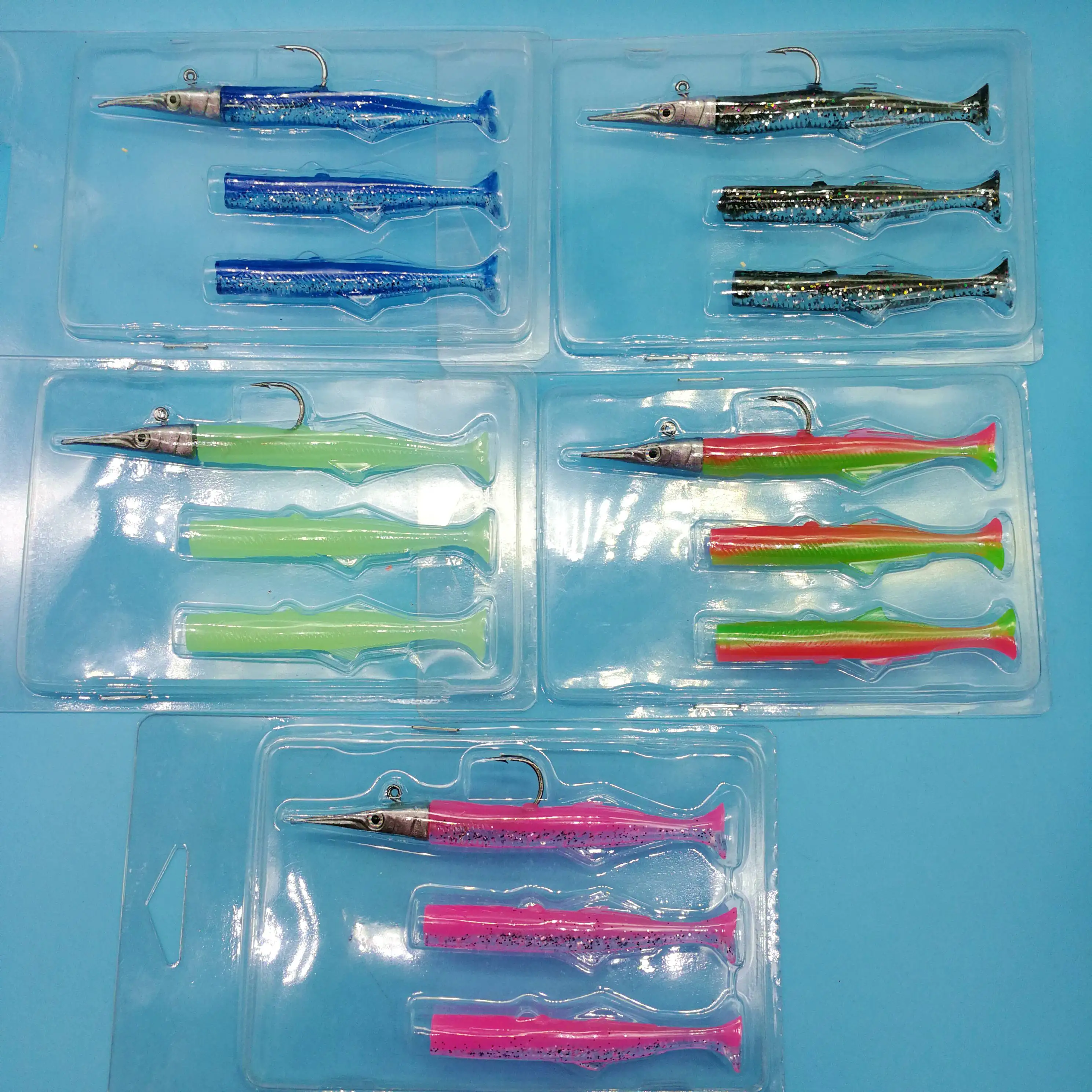 

HOOFISH 5 Boxes/Lot Lead Jig Head Silicone Fish Soft Lures 13.5g/110mm 5Colors Jig Wobbler Artificial Bait