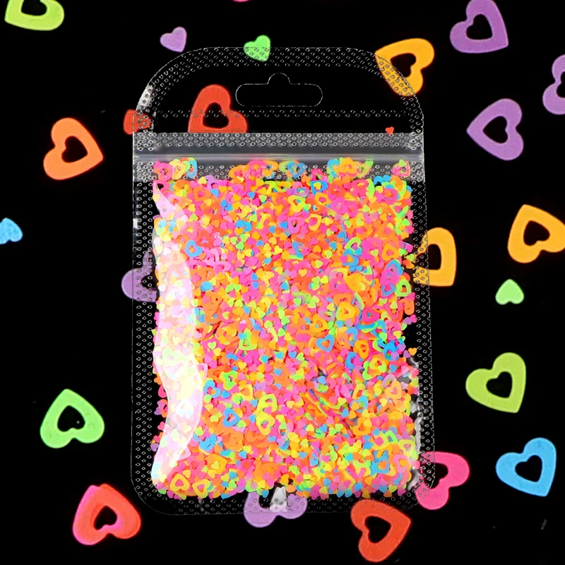 Флуоресцентный ноготь блестки полые в форме сердца неоновые 6 мм хлопья ломтики