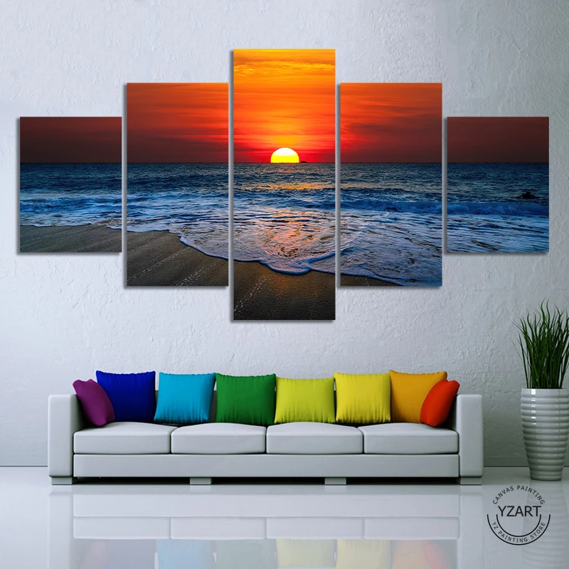 P&oacute;ster impreso sin marco para decoraci&oacute;n de pared del hogar, impresi&oacute;n en HD, atardecer, playa, hermoso mar, lienzo de Paisaje, pintura, p&oacute;ster-0