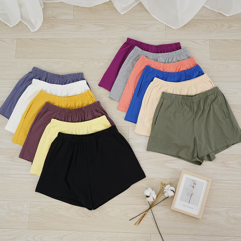 

Loose Soft Cotton Spandex Shorts Black Blue Casual Running Summer Women Pockets Shorts Workout Wear Plus Size M30182