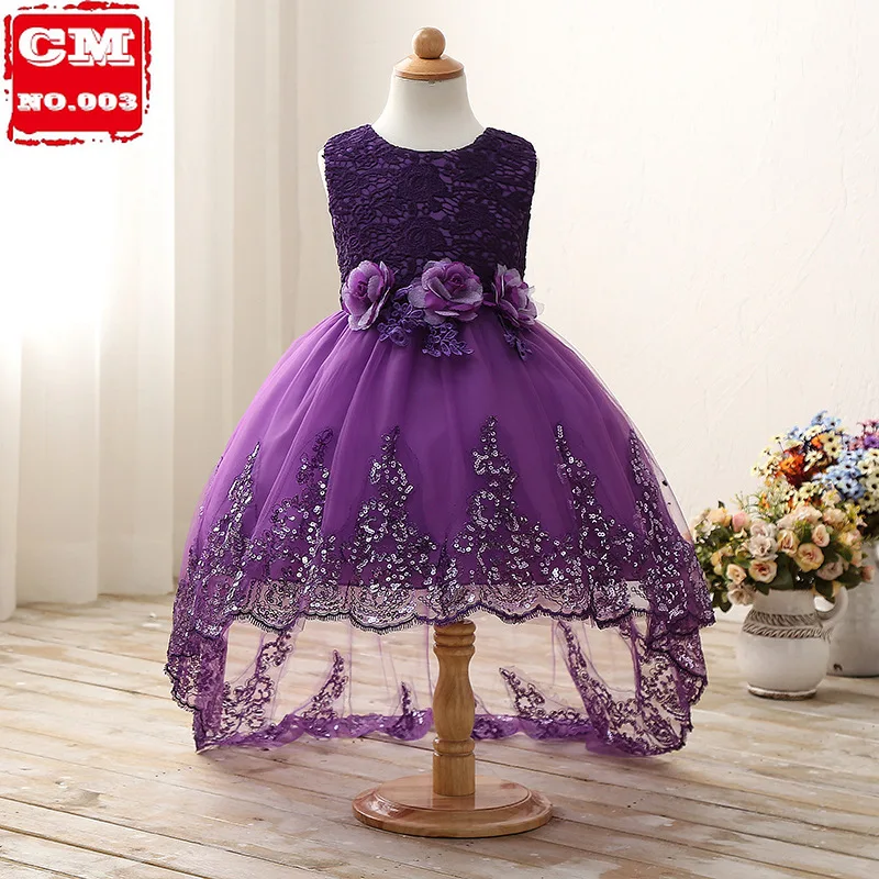 

High quality princess dress girls wedding graduation gown purple children flower dress