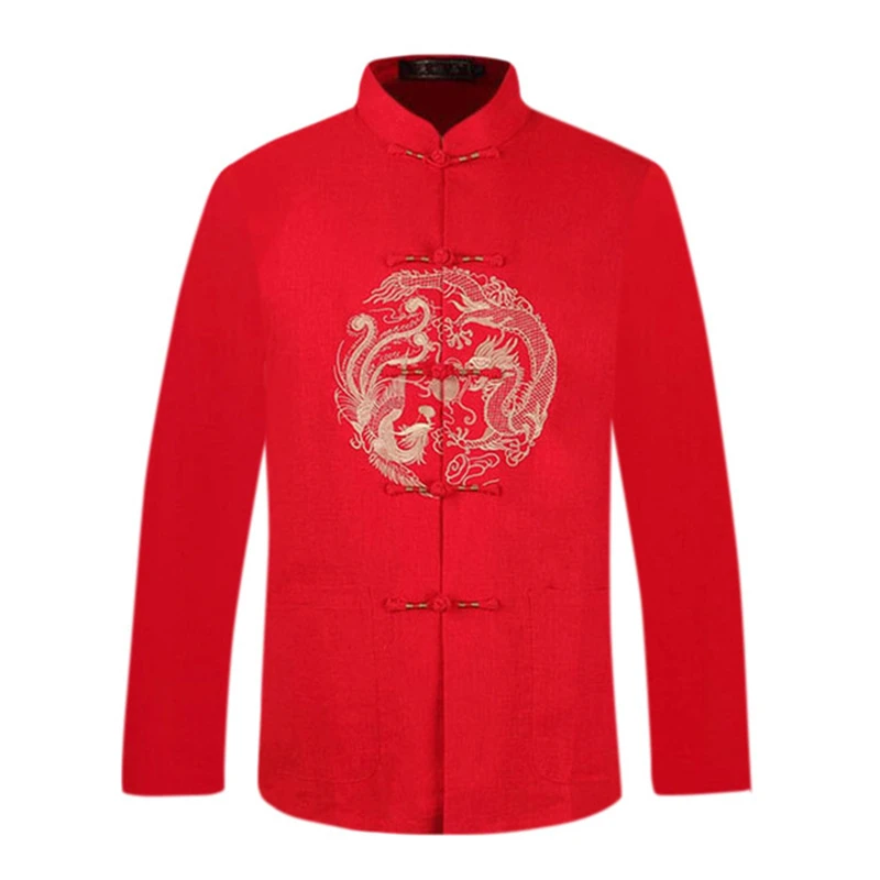 Grandparents golden wedding birthday party couple Tang suit long-sleeved chinese top shirt red dragon and Phoenix clothes | Тематическая
