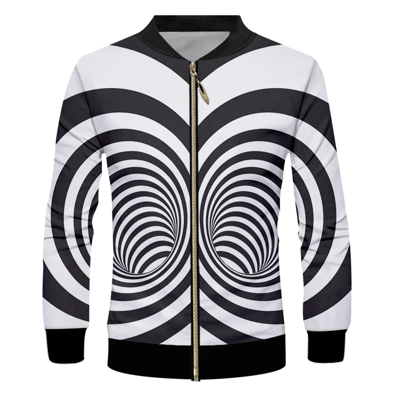Забавная черно-белая двойная вихревая куртка с 3D принтом свитшот мужская