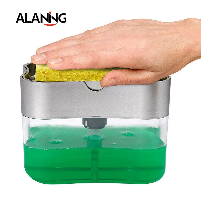 

Manual Press Soap Dispenser With Sponge Box Double Layer Scrubber Holder 2 in 1 Kitchen Bathroom Supplies for Washing Cleaning