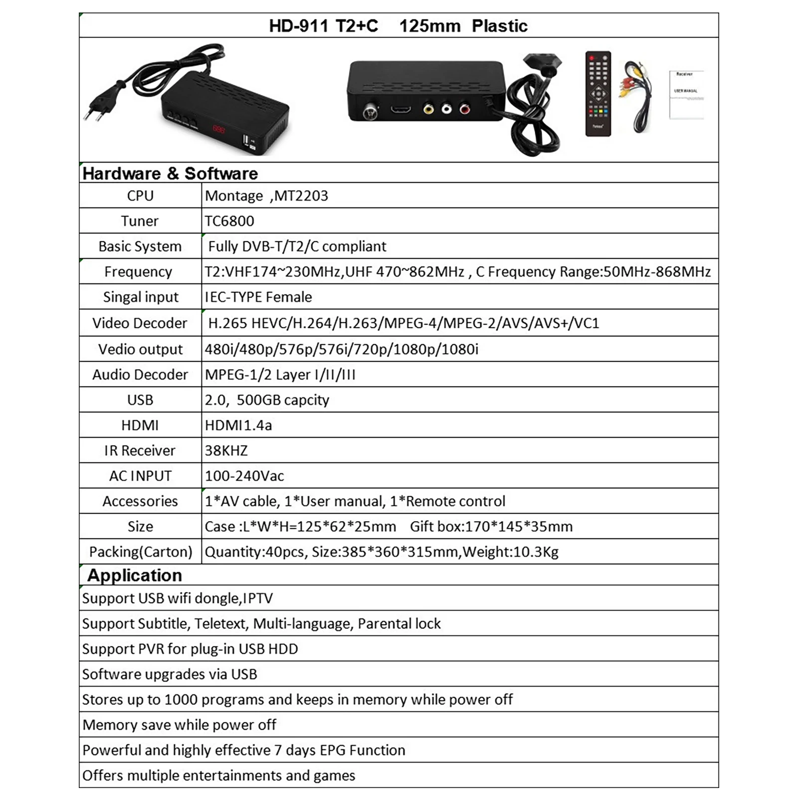 

Multi-Function H.265 TV Tuner Designed Specifically For DVB-T2 Signal TV Tuner Digital Receiver Multi Language TV Signal Decoder