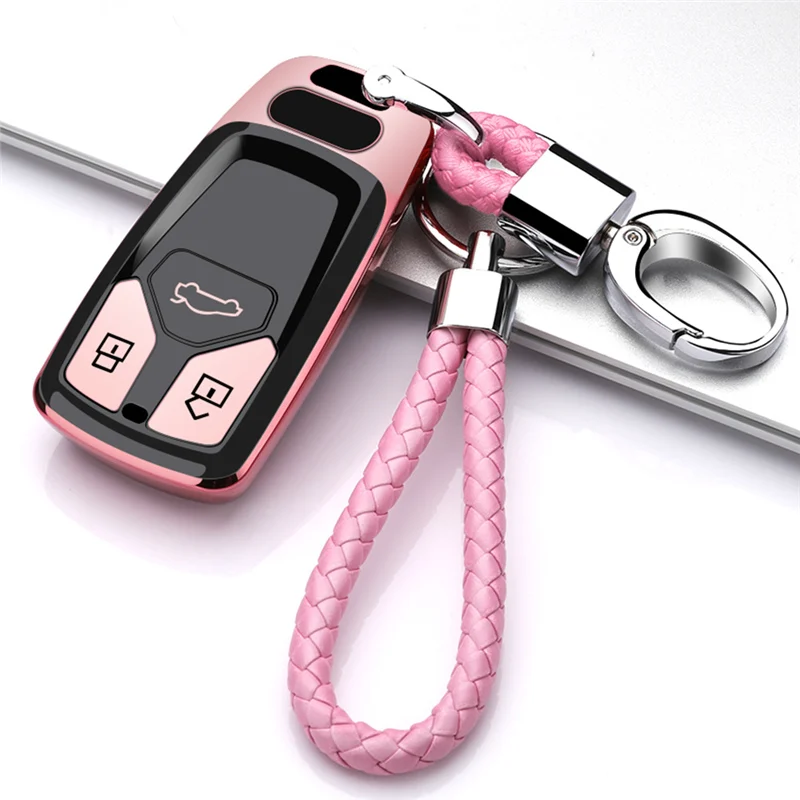 B-Pink-keychain Мягкий чехол из ТПУ для автомобильных ключей для Audi A4, новинка, A4L, A5, A6L, QT, S5, S7, Q7, TTS, Audi, чехол для ключей, автомобильные аксессуары, украшение - Название цвета: B-Pink-keychain