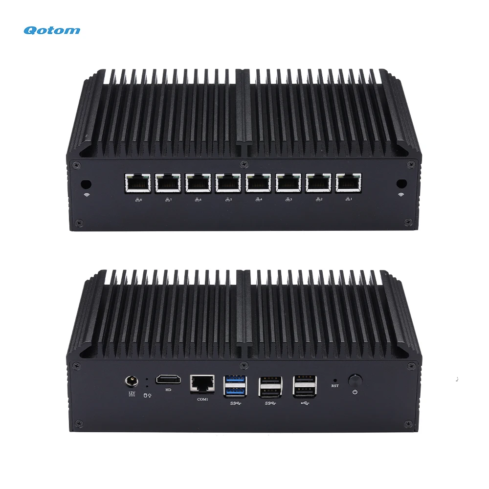 Qotom 8 LAN Mini PC with Celeron Core i3 i5 i7 Processor, AES-NI, RS232, Fanless Mini PC PFSense Firewall Router