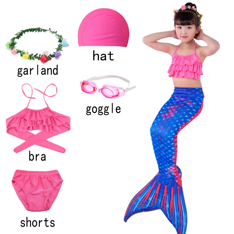 6pcs with pink-J ; комплект из 3 предметов на Хэллоуин; детский купальник с хвостом русалки и шортами для девочек; платье для плавания с топом для девочек - Цвет: 6pcs with pink-J