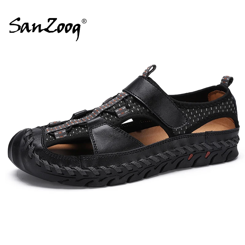 

Summer Genuine Leather Outdoor Sandals For Men Beach Trekking Casual Shoes Closed Toe Breathable Hard-Wearing Plus Size 48