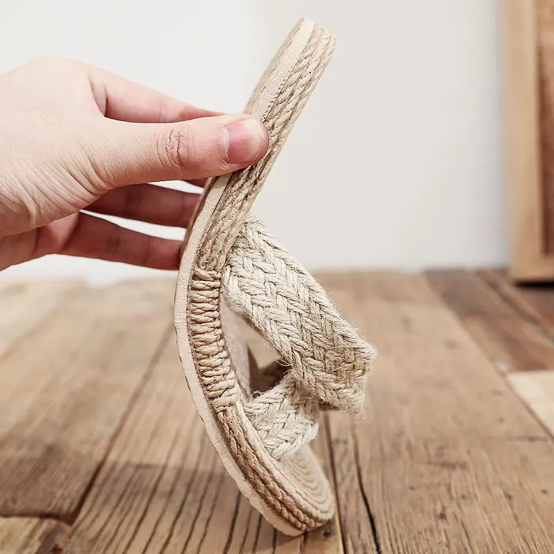 Minimalist Cross Band Women Slide Sandals Beach Hemp Rope Slides Espadrille Flip Flops Two Straw Straps Shoes | Обувь