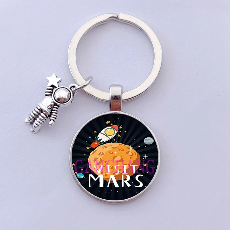 Astronaut Keychain Outer Space Planet Moon UFO Glass Keyring Robot Spaceman |