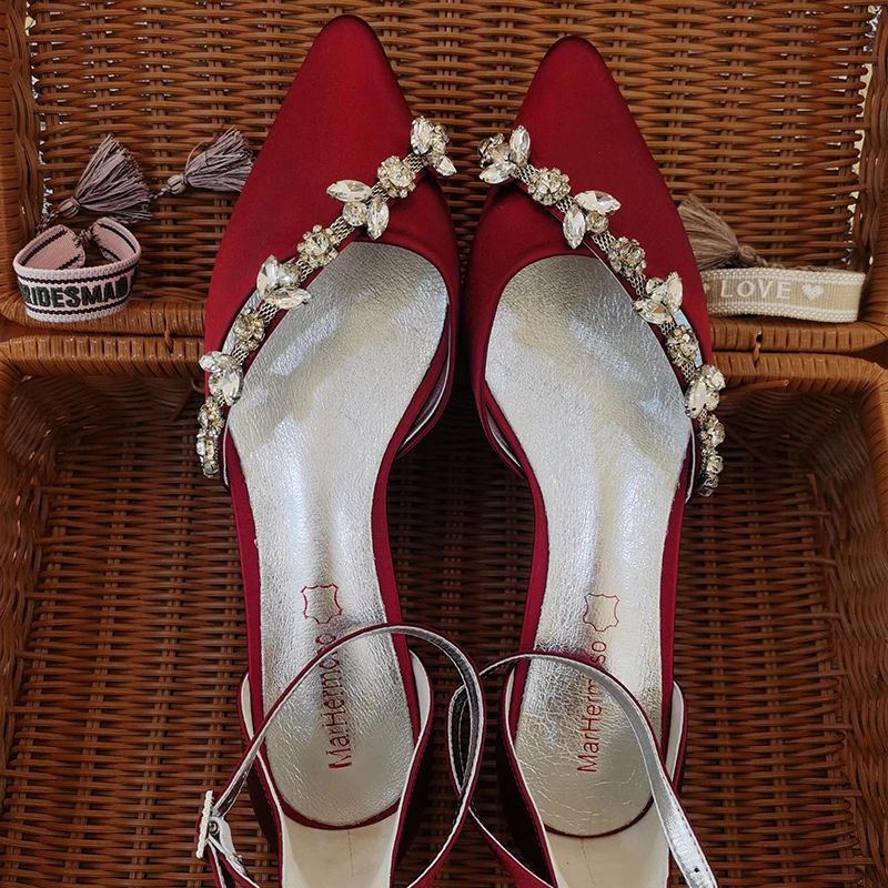 

Satin Flats Ankle Strap Bridal Wedding Pointed Toe Shoes Fashion Elegant Evening Party Shoes Women's Flats