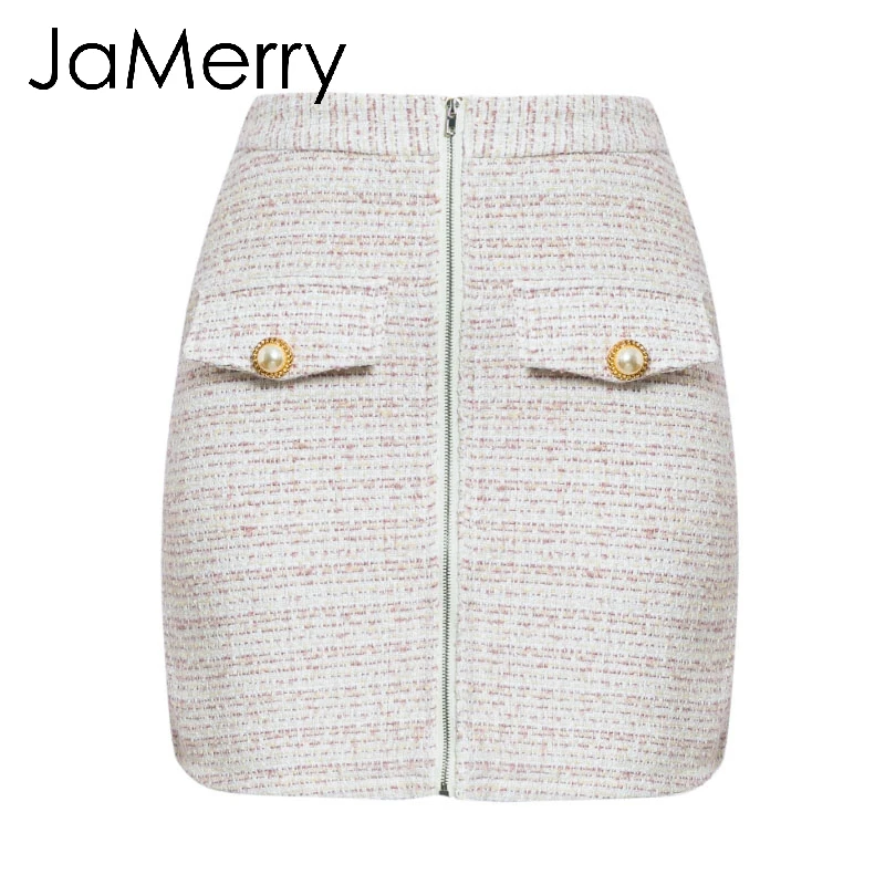 Skirt JaMerry, винтажный комплект из двух частей, твид, искусственный мех, женские комплекты, Осень-зима, юбка, костюм, наборы, пэчворк, однобортный, для офиса, женские костюмы - Цвет: Skirt