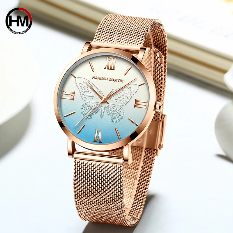 Hannah Martin женские часы с бабочкой водонепроницаемые кварцевые наручные тонкие