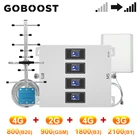 Четырехдиапазонный усилитель сигнала GOBOOST Gsm 2g 3g 4g, Усилитель сотового сигнала 800 900 1800 UMTS 2100 МГц, Ретранслятор с антенной, комплект кабелей 13 м